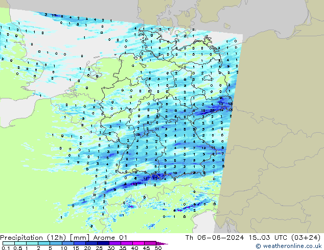 Precipitation (12h) Arome 01 Th 06.06.2024 03 UTC