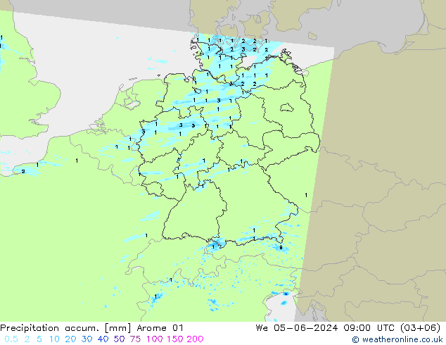 Precipitation accum. Arome 01 We 05.06.2024 09 UTC