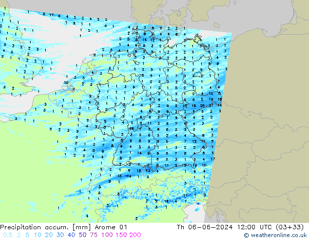 Precipitación acum. Arome 01 jue 06.06.2024 12 UTC