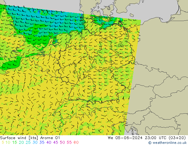 Vent 10 m Arome 01 mer 05.06.2024 23 UTC