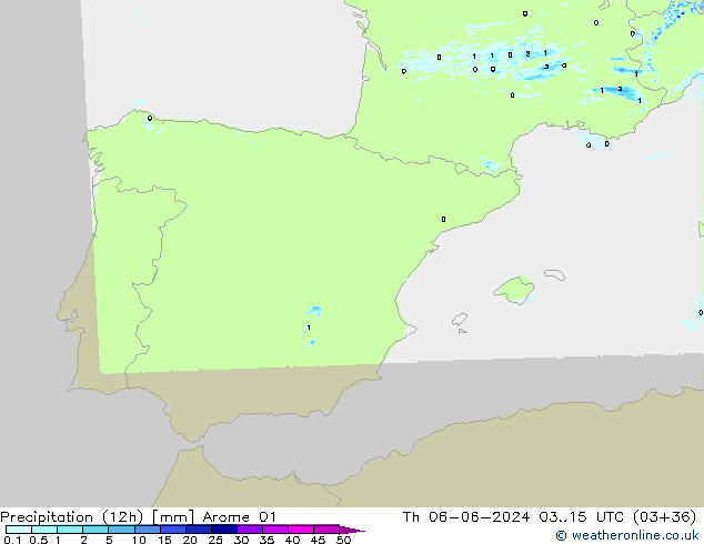 Precipitazione (12h) Arome 01 gio 06.06.2024 15 UTC