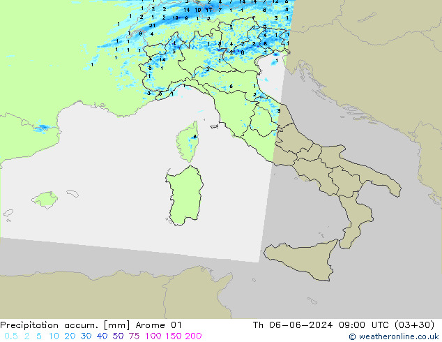 Precipitation accum. Arome 01 Th 06.06.2024 09 UTC