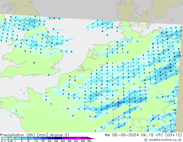 Nied. akkumuliert (6Std) Arome 01 Mi 05.06.2024 15 UTC