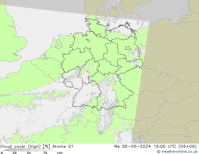 Cloud cover (high) Arome 01 We 05.06.2024 15 UTC