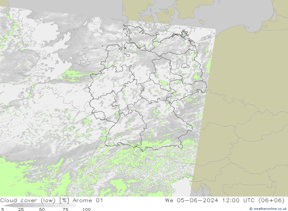 zachmurzenie (niskie) Arome 01 śro. 05.06.2024 12 UTC