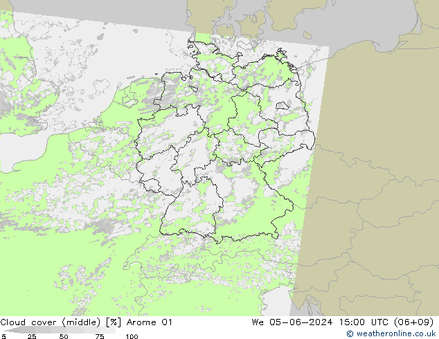 Cloud cover (middle) Arome 01 We 05.06.2024 15 UTC