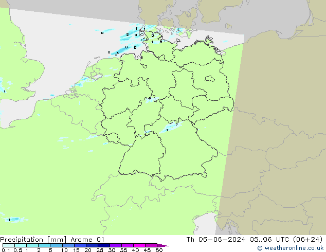 Neerslag Arome 01 do 06.06.2024 06 UTC