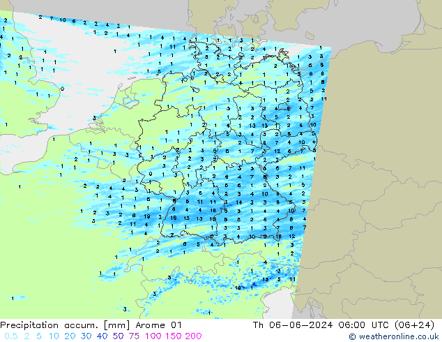 Precipitation accum. Arome 01 Th 06.06.2024 06 UTC