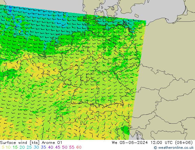 wiatr 10 m Arome 01 śro. 05.06.2024 12 UTC