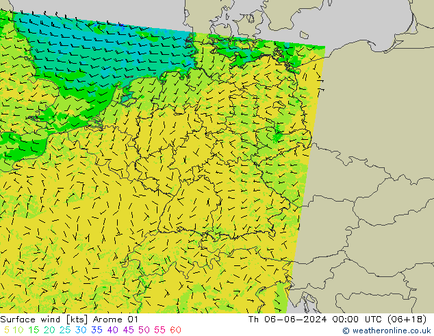 Surface wind Arome 01 Th 06.06.2024 00 UTC