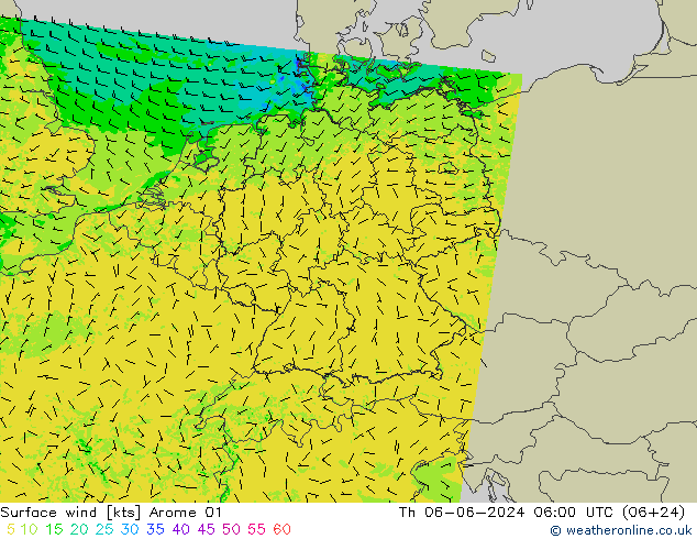 Vento 10 m Arome 01 Qui 06.06.2024 06 UTC