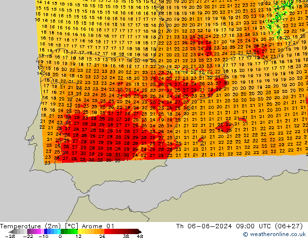 Temperature (2m) Arome 01 Th 06.06.2024 09 UTC