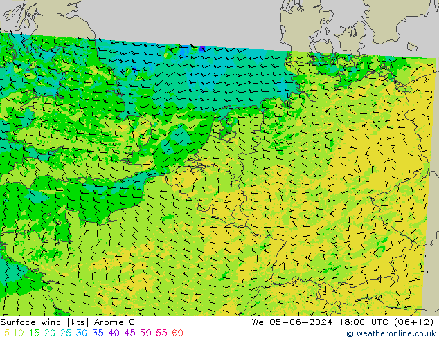 Bodenwind Arome 01 Mi 05.06.2024 18 UTC