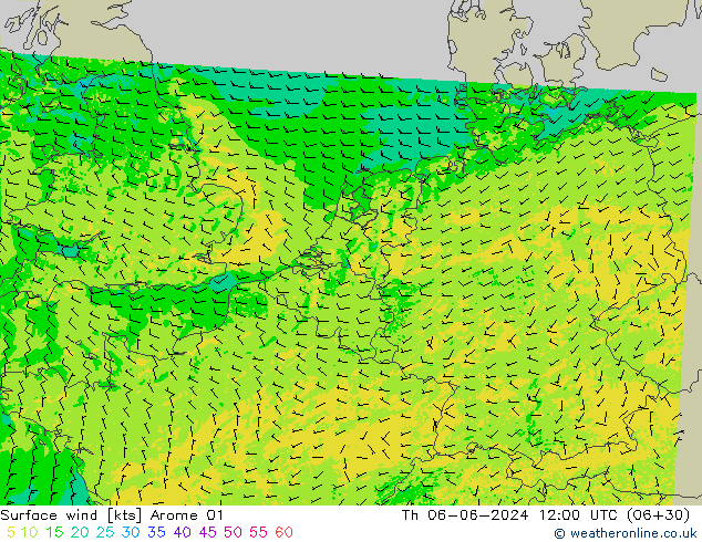 Wind 10 m Arome 01 do 06.06.2024 12 UTC