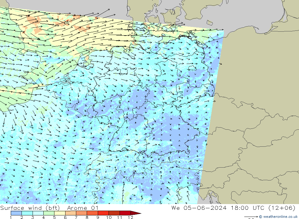 ве�Bе�@ 10 m (bft) Arome 01 ср 05.06.2024 18 UTC