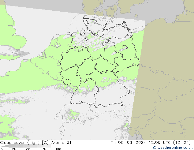 Cloud cover (high) Arome 01 Th 06.06.2024 12 UTC