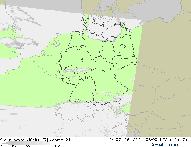 vysoký oblak Arome 01 Pá 07.06.2024 06 UTC