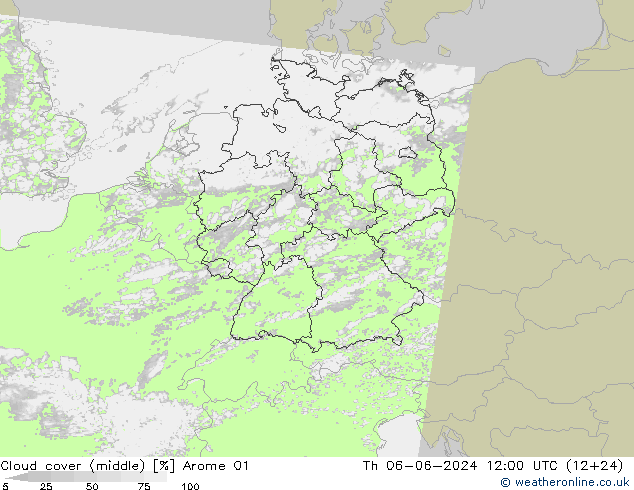 Cloud cover (middle) Arome 01 Th 06.06.2024 12 UTC