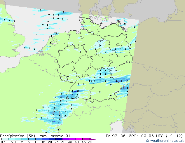 Precipitation (6h) Arome 01 Fr 07.06.2024 06 UTC