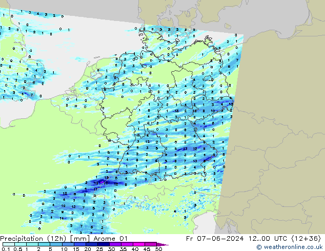 Precipitación (12h) Arome 01 vie 07.06.2024 00 UTC