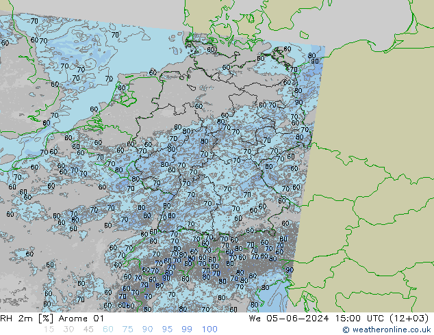 RH 2m Arome 01 星期三 05.06.2024 15 UTC