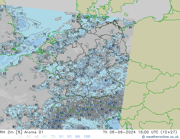 Humedad rel. 2m Arome 01 jue 06.06.2024 15 UTC