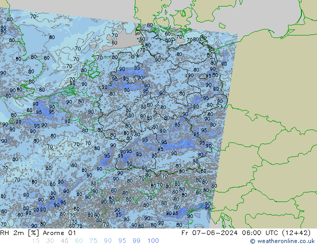 RH 2m Arome 01 Pá 07.06.2024 06 UTC