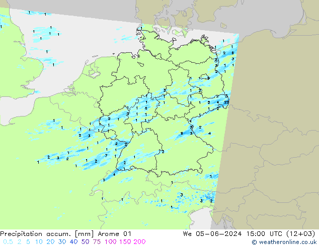 Nied. akkumuliert Arome 01 Mi 05.06.2024 15 UTC