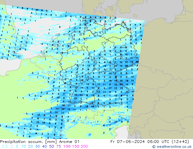 Precipitation accum. Arome 01 пт 07.06.2024 06 UTC