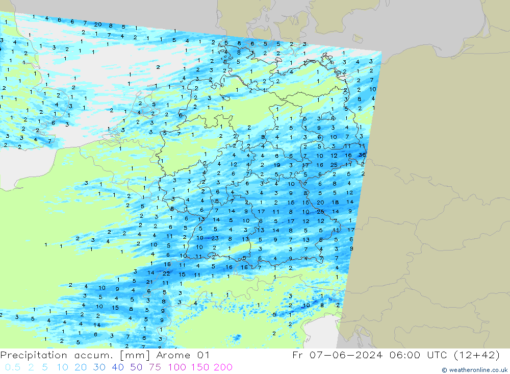 Precipitation accum. Arome 01 Sex 07.06.2024 06 UTC