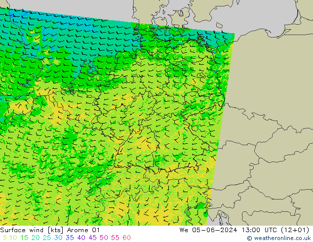 Vento 10 m Arome 01 Qua 05.06.2024 13 UTC