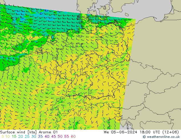 Vento 10 m Arome 01 mer 05.06.2024 18 UTC