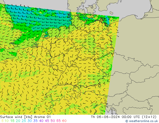 Surface wind Arome 01 Th 06.06.2024 00 UTC