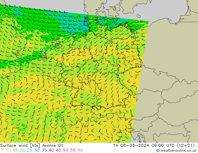 Surface wind Arome 01 Th 06.06.2024 09 UTC