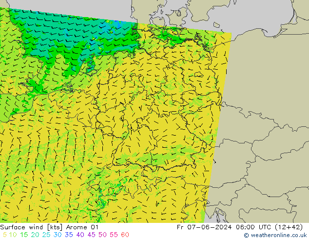 Surface wind Arome 01 Fr 07.06.2024 06 UTC