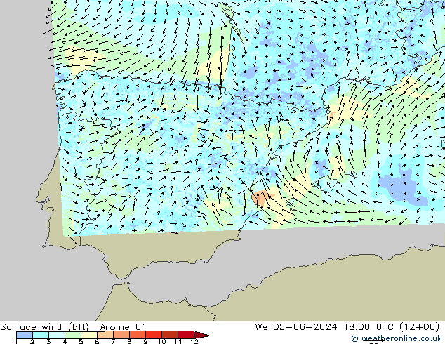 Surface wind (bft) Arome 01 St 05.06.2024 18 UTC