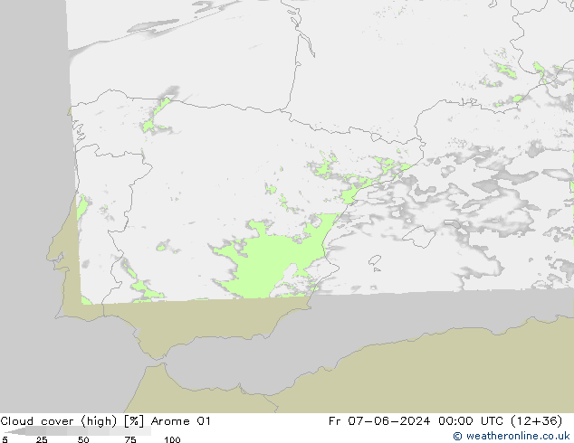Cloud cover (high) Arome 01 Fr 07.06.2024 00 UTC