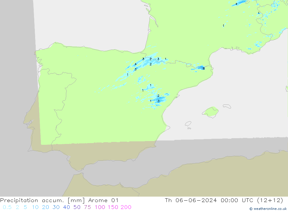 Precipitation accum. Arome 01 чт 06.06.2024 00 UTC