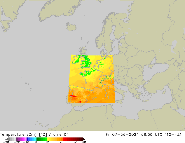 Temperature (2m) Arome 01 Fr 07.06.2024 06 UTC