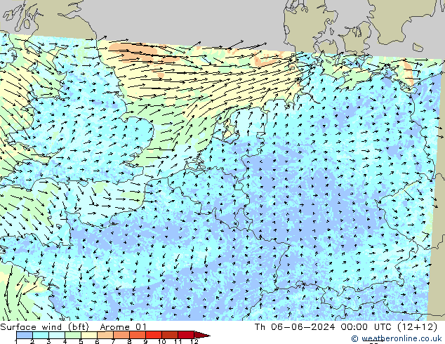 Surface wind (bft) Arome 01 Th 06.06.2024 00 UTC