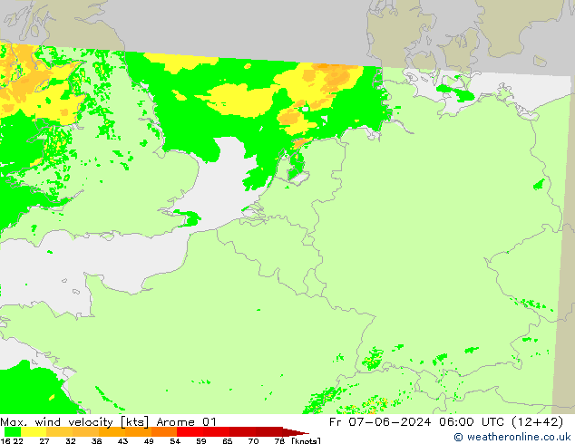 Max. wind velocity Arome 01 Sex 07.06.2024 06 UTC