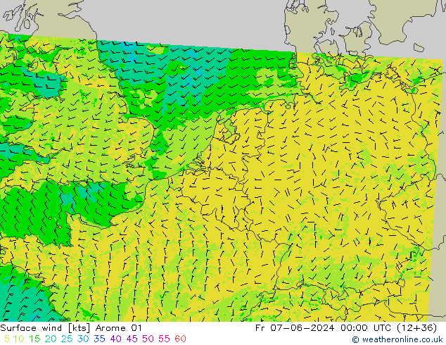 Vent 10 m Arome 01 ven 07.06.2024 00 UTC