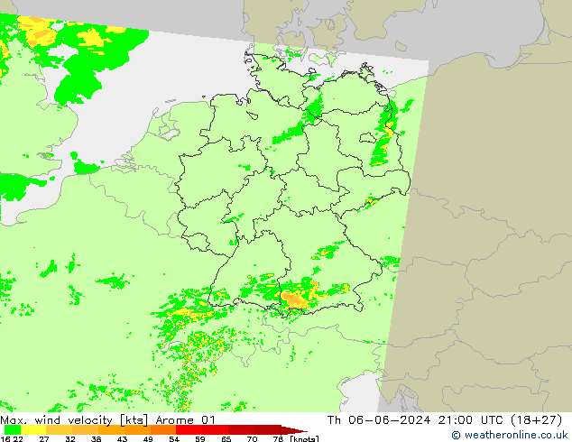 Max. wind velocity Arome 01 jue 06.06.2024 21 UTC