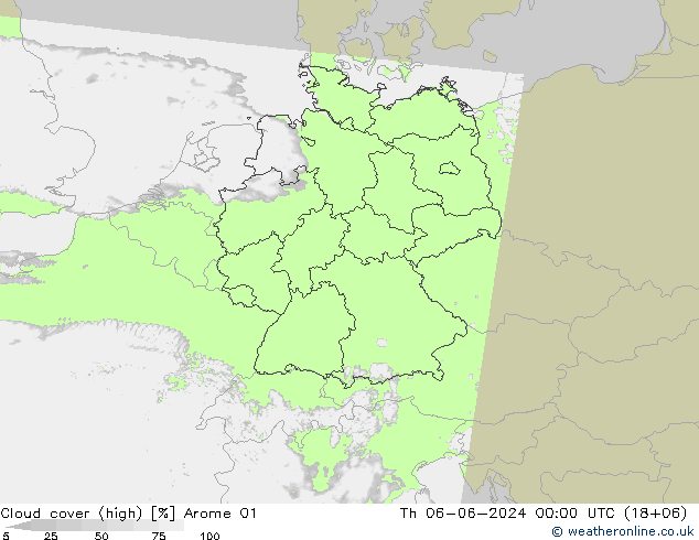 Bewolking (Hoog) Arome 01 do 06.06.2024 00 UTC