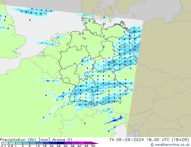 Precipitation (6h) Arome 01 Th 06.06.2024 00 UTC