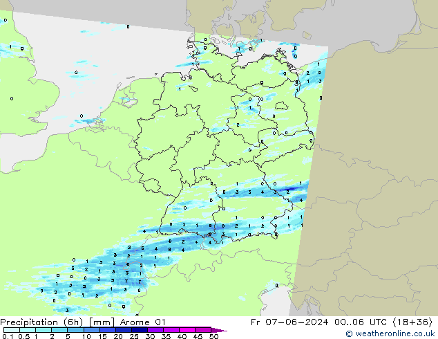 Precipitación (6h) Arome 01 vie 07.06.2024 06 UTC