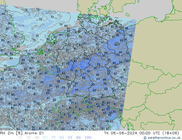 RH 2m Arome 01 gio 06.06.2024 00 UTC