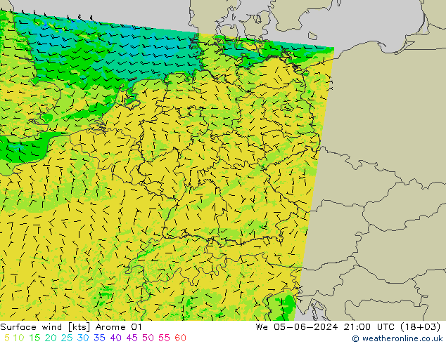 ветер 10 m Arome 01 ср 05.06.2024 21 UTC