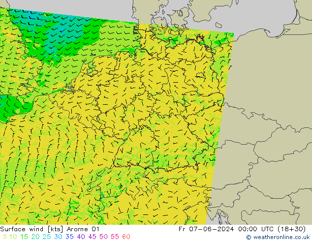 Bodenwind Arome 01 Fr 07.06.2024 00 UTC