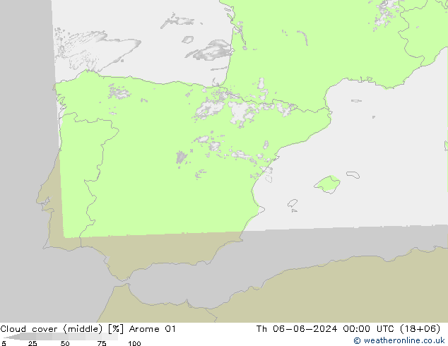 Cloud cover (middle) Arome 01 Th 06.06.2024 00 UTC